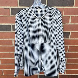 J. Crew Black White Long Sleeved Button Tuxedo Drapey Down blouse Women’s Large